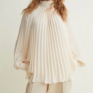 H&M pleated cream blouse size M